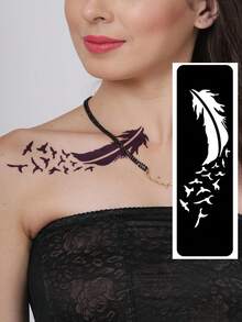 Hana Hand Drawn Tattoo Hollow Template Minimalism Hana Bride Elegant Lace Mandala Flower Pattern Sticker Suitable For Hands, Feet, Shoulders, Neck, Collarbone Semi Permanent Fake Tattoo Sticker 1 Pack - Black - View 15