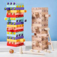 Wooden Stacking Tower Building Blocks Game, Interactive Parent-Child Desktop Puzzle Toy - Multicolor - View 5