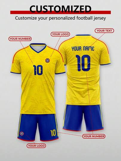 2pcs Colombia Style Sports Sweatshirts, Classic Design Made For National Team, Preparing For World Cup. Main Color Is Yellow. Customizable With Team Badge, Number And Name. Breathable Micro-Perforated Fabric, Comfortable For Daily Wear, Casual Outfit, Training, Also Suitable As Gift For Friends, Christmas, New Year Or Father's Day