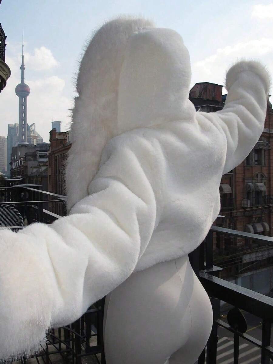Soft And Thick Plush Women's Short Fur Coat, Elegant And Fashion Women's Hooded Cardigan With Long Sleeves Jacket - 白色 - 查看 1