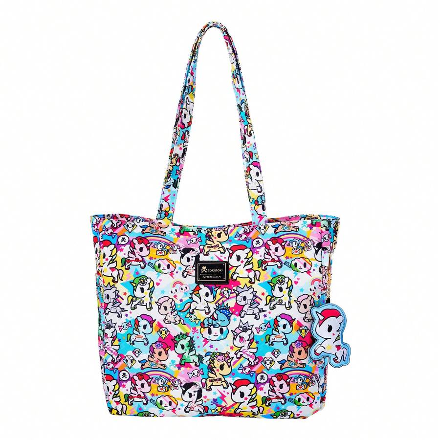Official Tokidoki Tote Bag With Unicorno Keychain, Cartoon Canvas Bag Handbag Large Capacity Shoulder Bag For Women Girls - 淺藍色 - 查看 1