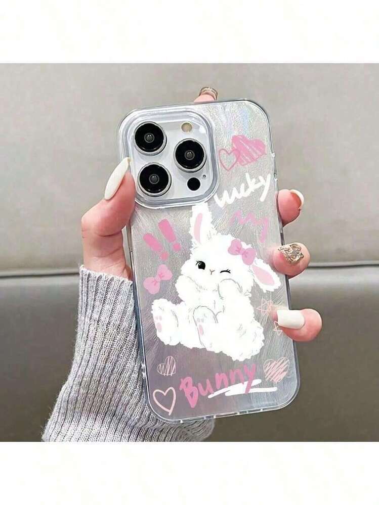 1 Pieza Funda de Teléfono de Pluma con Patrón de Conejo de Moda, Cubierta Protectora de TPU, Adecuada para Apple 17/16/15/14/13/12/11/Plus/Pro/Max - Plateado - Añade 3