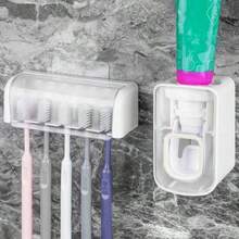5 Slots Wall Mount Toothbrush Holder With Cover Self Adhesive Toothbrush Storage Organizer For Shower Toothbrush Hanger With Automatic Toothpaste Squeezer Dispenser - Pink Combination - View 7