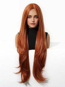 5-Star Rated 32in/81cm Long Wavy Dirty Orange Hairless Wig - Women's Heat Resistant Synthetic Wig, Natural Looking, Suitable For Cosplay, Colored Synthetic Wigs, High Temperature Wigs, Ideal For Women's Daily Fashion Styling, Also Suitable For Halloween And Christmas Occasions. - 臟橘色 - 查看 4