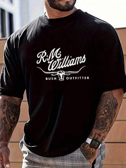RM Williams Bush Outfitter Graphic Tee,Comfortable Casual Short Sleeve, 180 Grams Heavyweight Cotton Printed T-Shirt,Halloween
