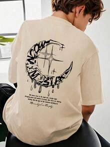 Camiseta casual y de moda para niños y adolescentes con un diseño minimalista y creativo que representa la media luna, que expresa serenidad y devoción. Adecuada para usar como prenda superior de verano para niños. - Albaricoque - Ver 2