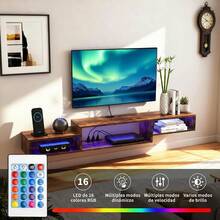 INICO Mueble Flotante para TV 70 con Luces LED, Repisas Flotantes de Pared para TV con Toma de Corriente, Sencillo y Ahorra Espacio Debajo para Salón, Dormitorio, Marrón - Marrón - Ver 11