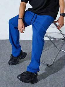 Men's Casual Loose Pants With Drawstring Waist And Back Pockets, Suitable For Casual Dates, Daily Walks - Blue - View 3