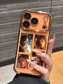 1pc Customized Personalized Photo Phone Case, Electroplated Shockproof Soft Silicone Protective Cover Compatible With Iphone 17 16 15 14 13 12 11 Pro Promax Plus, Galaxy S25 S24 S23 S22 Ultra Edge, OPPO Phones, Anniversary, Valentine's Day, Birthday, Wedding, Mother's Day, Father's Day, Best Friend Gift, Gift For Mom/Dad, Boyfriend, Girlfriend - Gold - View 5