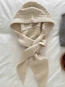 1件装女士纯色抓绒针织连帽围巾，新款时尚针织帽围巾套装，多功能休闲冬季保暖帽，适合日常、滑雪、徒步旅行、度假等场合。 - 彩色 - 查看 16