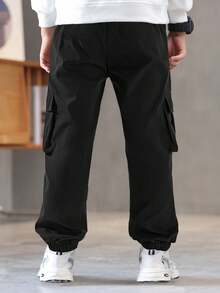 1pc Young BoyDurable, Easy-Care Casual Pants With Side Pockets For School/Daily Wear - Black - View 2