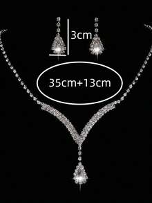 3pcs/4pcs/5pcs/Set Water Droplet Design Necklace+Earrings+Bracelet+Ring Luxury Zirconia Jewelry Set Suitable For High-End Evening Dresses, High-End Banquets, And Gift Giving. - 3pcs/set - View 2