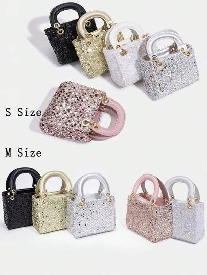 1pc Girls' Fashion Sequin Elegant Handbag, High-End Shoulder Crossbody Bag With Adjustable Strap, Matching Mother-Daughter Bag, Clutch, Evening Bag, Wallet, Coin Purse, Suitable For Daily, Party, Travel, Ideal Gift