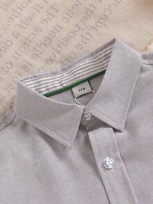 男童学院风小熊刺绣领长袖薄衬衫，秋季款 - 淺灰色 - 查看 3