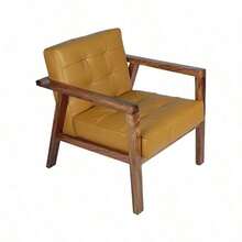 DESINGS Sillón Ocasional Saatore Piel Natural Durable Acabado detallado Mid-Century de Madera de Piel AirBnb proyectos hoteleria Mostaza Parota Cuadros - Multicolor - Ver 1