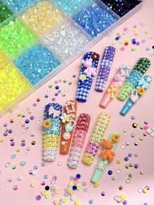 28pcs 3mm Non-Hot Fix Flat Back Resin Rhinestones - 28 Mixed Shiny Gem Colors, With Tweezers And Applicator Tool, For DIY Crafts, Clothing, Shoes, Nail Art, Fabrics And Cup Decorations - 28-grid Jelly Drill - View 5