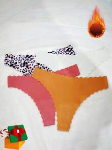 20-Piece Set. Mix Of Leopard Print & Solids. One-Piece, Ultra-Thin, Seamless Panties With Wavy Edges. Low-Rise, Quick-Dry, Breathable. Great For Dates, Indoor/Outdoor, Vacations. Pairs Well With Lingerie. Womenswear Thong Panties - 彩色 - 查看 6