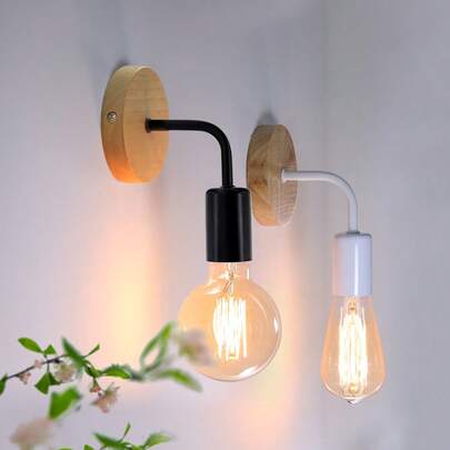 1 pieza Lámpara de pared de madera, Lámpara de pared vintage E27 para mesita de noche, Decoración industrial para comedor y dormitorio
