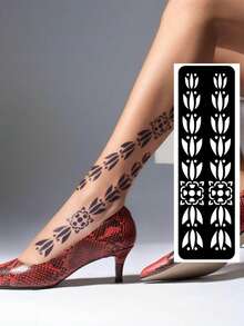 Hana Hand Drawn Tattoo Hollow Template Minimalism Hana Bride Elegant Lace Mandala Flower Pattern Sticker Suitable For Hands, Feet, Shoulders, Neck, Collarbone Semi Permanent Fake Tattoo Sticker 1 Pack - Black - View 13