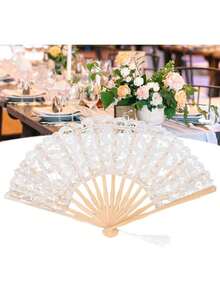 Abanico Plegable, Abanico De Bambú Diseño De Encaje  Hermoso Atractivo Mano De Obra Exquisita Con Borla Para La Decoración De La Ropa Para El Rendimiento De La Danza Para El Regalo - 1 - Ver 5