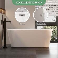 59 Inch Freestanding Acrylic Bathtub, Modern Soaking Tub With Chrome Overflow & Drain, CUPC Certified, Deep Soaking Design For Luxurious Spa Experience, Contemporary Bathroom Centerpiece, White - White - View 3