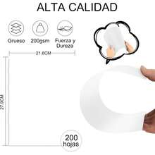 Hojas Opalina Tamaño Carta, Papel Opalina 200 Hojas, 95% Blancura Papel Arte Dibujo, (21.6 X 27.9) Opalina/Carta 250grs, para Impresora Láser, Inyección de Tinta - 1 - Ver 6