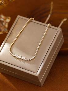 قلادة خرز زركونيا مكعبة على شكل قطرة ماء فاخرة للنساء، قلادة سلسلة تنس لامعة للعرائس والحفلات والمناسبات والأعياد والرياضة، هدية مجوهرات فاخرة للمناسبات مثل رمضان وعيد الأم والذكرى السنوية وعيد الحب وعيد الميلاد - قلادة - مشاهدة 3