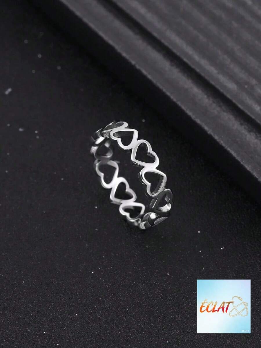 1Pc Stainless Steel Ring With Heart Detail, Gift For Mom, Mother, Valentine's Day & Mother's Day C5CC - 銀色 - 查看 1