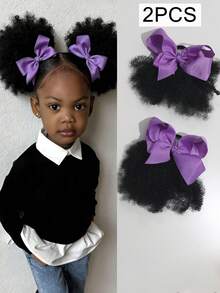2 gói búi tóc trẻ em kiểu Afro Puff mềm mại, tóc xoăn Marley, có kẹp nơ, kèm dây chun. - màu đen - Xem 16