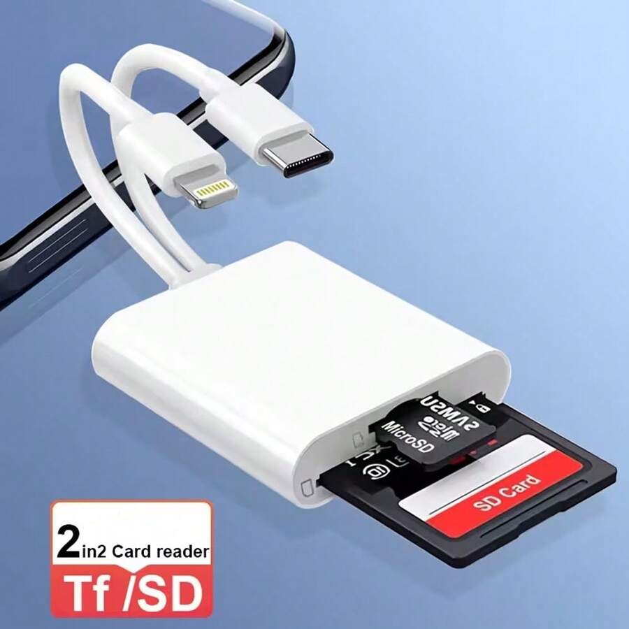 SD Card Reader Dual Slot Memory Card Reader Compatible With IPhone/ Camera, Supports SD And TF Cards, Camera Viewer SD Card Adapter, Portable Compatible With IPhone 17/16/15/14/13/12/11/XS/XR/ Series, No App Required/Plug And Play - View 1