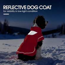 1pc Dog Winter Jacket, Warm Dog Coat, Waterproof Jacket Suitable For Small/Medium/Large Dogs In Cold Weather, Reflective Dog Outerwear, High Collar Pet Down Vest With Leash Hole - Red - View 5