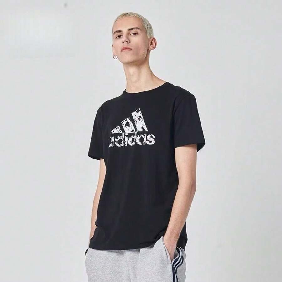 Adidas 阿迪達斯男士女士夏季運動百搭T恤衫 - 黑色 - 查看 1