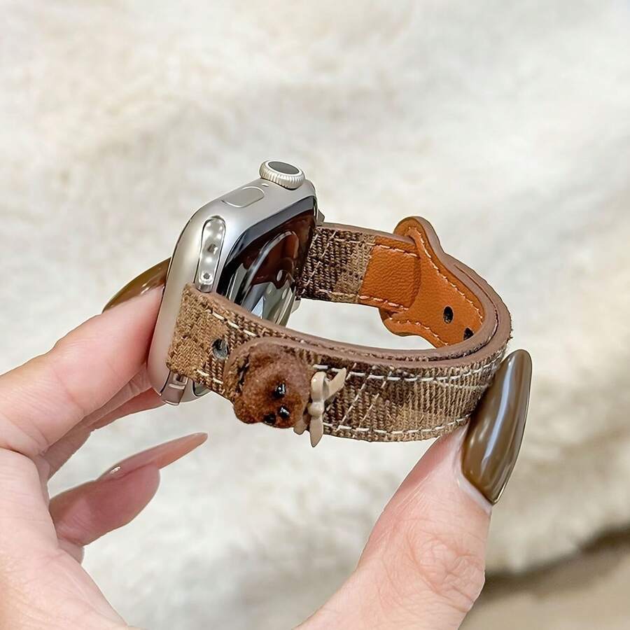 秋冬格子表带，复古可爱风，小熊铆钉表扣设计，适用于 38mm、40mm、41mm、42mm、44mm、45mm、46mm 和 49mm，兼容 Series 11、10、9、8、7、6、4、3、2、1、SE 和 Ultra，女士棕色格子双扣表带，时尚表带饰品，智能手表替换表带，腕带 - 彩色 - 查看 1