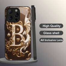 Funda protectora de vidrio premium a prueba de golpes con diseño de letra B de patrón dorado Feilong compatible con  17ProMax/17Pro/17, 16ProMax/16Pro/16Plus, 16/15/15pro/15Plus/15promax,  14/14pro/14Plus/14promax,  13/13pro/13promax,  12/12pro/12promax,  11, 7, 8, X, XS - Colores mixtos - Ver 5