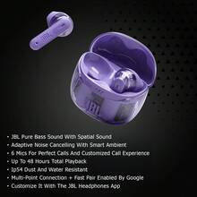 JBL Tai nghe không dây Tune Flex 2 chống ồn chủ động, thời lượng pin 48 giờ, âm thanh không gian, gọi điện HD 6 mic, Bluetooth 5.3, trọng lượng nhẹ và thoải mái, chất lượng âm thanh vượt trội, chống nước IP54. - Màu tím - Xem 6