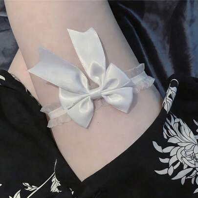 White Lace Bridal Leg Decoration With Bow-Shaped Lace Leg Cuffs - Cute Girl's Personalized Leg Straps And Accessories