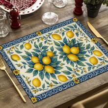1/4 套复古柠檬图案亚麻印花餐垫，农舍风格杯垫，现代可洗餐垫，厨房桌布，咖啡垫，适用于厨房、餐厅、婚礼、家居装饰、房间装饰、桌面装饰、节日派对，是理想的礼物 - 彩色 - 查看 19