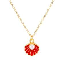 Seashell Pearl Pendant Necklace Gold Plated Boho Enamel Pink Blue Scallop Sea Shell Starfish Ocean Animal Chain Necklace For Women Hawaiian Summer Beach Holiday Fashion Jewelry Gifts - 紅色的 - 查看 1