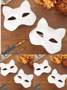 3pcs Cat Mask, DIY Mask, Hand-Painted Fox Face Mask, Animal Costume, Mask Party Mask, Festival Carnival Costume, Party Gift - Multicolor - View 5