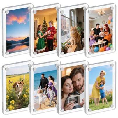 8 Pack Acrylic Magnetic Picture Frame For Fridge 2.36x3.54 Inch  Frame For Refrigerator Clear  Photo Frames Mini Picture Magnet Frames For Home School Office