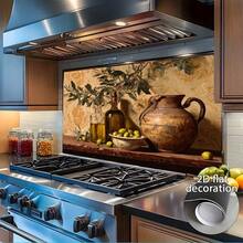 1 片复古厨房墙贴 - 自粘 PVC 贴纸，卡通橄榄油瓶和陶瓷罐图案，哑光表面，可重复使用，易于粘贴，PVC 材质，适用于厨房装饰、厨房墙面装饰 | 乡村风厨房装饰 | PVC 贴纸、厨房装饰及配件 - 彩色 - 查看 7