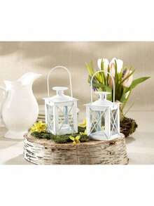 Luminoso Plata Mini-Lantern té Titular de la luz con Velas de Soja, - Blanco - Pequeño - Ver 4