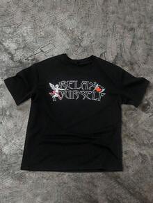 Manfinity Homme Men's Loose Fit T-Shirt With Embossed Lettering - Black 2 - View 3