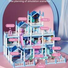 儿童公主城堡游戏屋有多种款式可供选择，包括5卧室、7卧室和11卧室型号。此外，还有DIY模型搭建套装、娃娃屋积木套装以及配备丰富家具和配件的多房间别墅模型。 - 藍色 - 查看 6