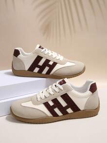 Women's Striped Iconic Gum Sole Retro Streetwear Contrast Color OG Sneakers - Classic, Everyday And Versatile Must-Have Shoes For Summer, Spring, Easter, Valentine's Day Gift - Brown - View 3
