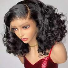 NATAN黑色水波纹合成发13X6 13*4 5*5 4*4蕾丝前额假发，预拔毛耐热纤维，日常派对无胶假发，前额假发，真人发假发，10英寸-36英寸混合发，高清透明前额假发 - 自然色&黑色系 - 查看 6