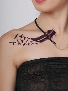 Hana Hand Drawn Tattoo Hollow Template Minimalism Hana Bride Elegant Lace Mandala Flower Pattern Sticker Suitable For Hands, Feet, Shoulders, Neck, Collarbone Semi Permanent Fake Tattoo Sticker 1 Pack - Black - View 7