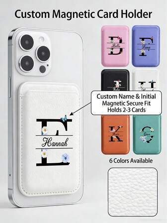 Spersonalizowany magnetyczny portfel na karty z imieniem i inicjałem – kompatybilny z etui na 'a 14 Pro Max/13/12/11, kreatywny, niestandardowy design, wielokolorowy i stylowy, etui na karty kredytowe/transit/dowód osobisty, idealny prezent dla mamy/taty/chłopaka/męża/dziewczyny/żony, idealny na Boże Narodzenie/Nowy Rok/Walentynki/urodziny/rocznicę/Dzień Ojca/ukończenie szkoły/dekorację świąteczną