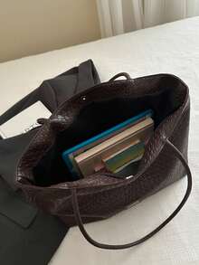 Vintage Large Capacity Solid Color Women's Shoulder Bag, Multifunctional Crossbody Bag, Women's Shoulder Bag, Large Capacity Crossbody Tote, Casual Work Bag - Coffee - View 4