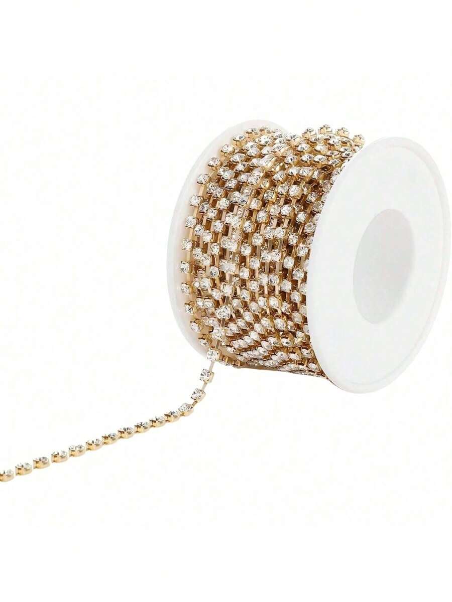 EstiloCadena De Diamantes De ImitacióN, Cadena De Cristales Con Diamantes De ImitacióN Para Manualidades Adorno De Cristal De Diamante Para Costura Manualidades DecoracióN JoyeríAVersióN Mejorada - Dorado - Ver 1